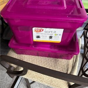 Ezy Storage Purple Bins with craft supplies